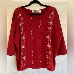 Red Snowflake 3/4 Sleeve Top by Extra Shenanigans sz 2X